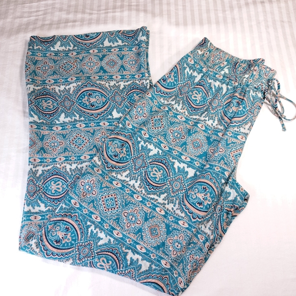 Wet Seal Pants - Wet Seal Women's Turquoise Blue & Pink Floral Print Palazzo Pants 100% Rayon L